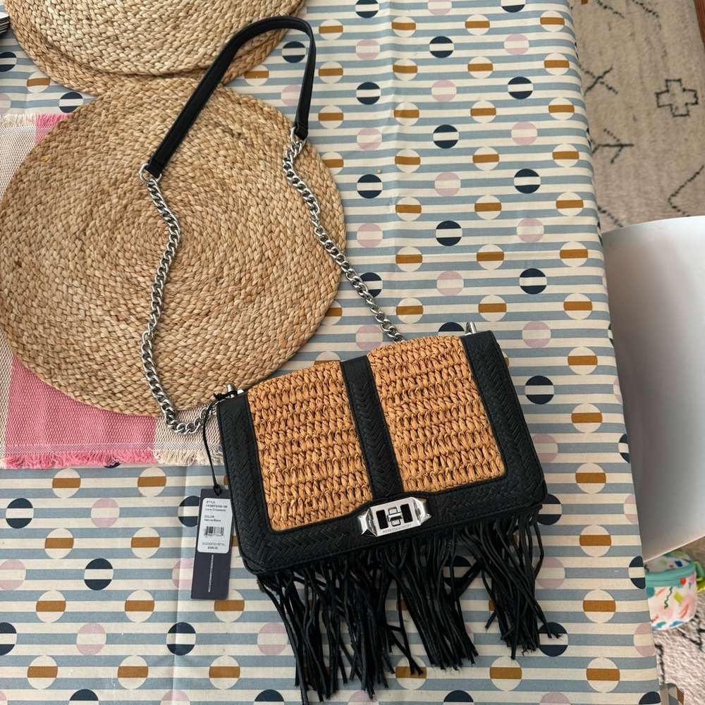 Rebecca Minkoff Love crossbody NWT raffia and black leather